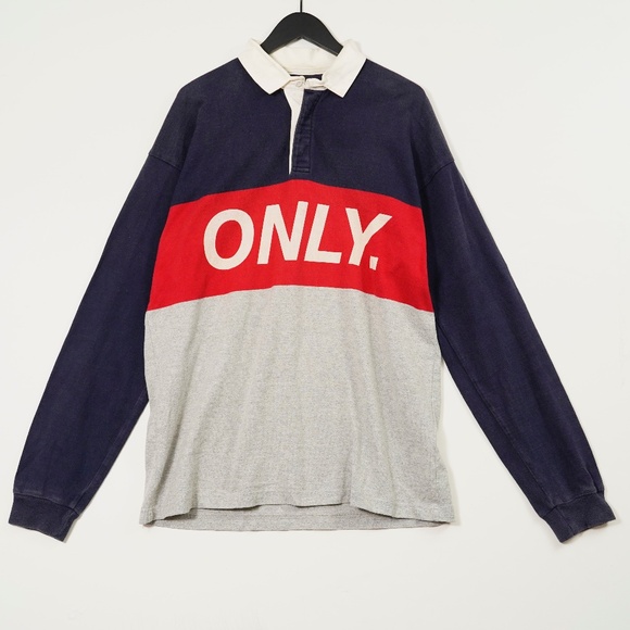 Only NY Archive Logo Rugby Polo Shirt XL Navy/Red/Heather Grey Made in USA Rare - Picture 1 of 9